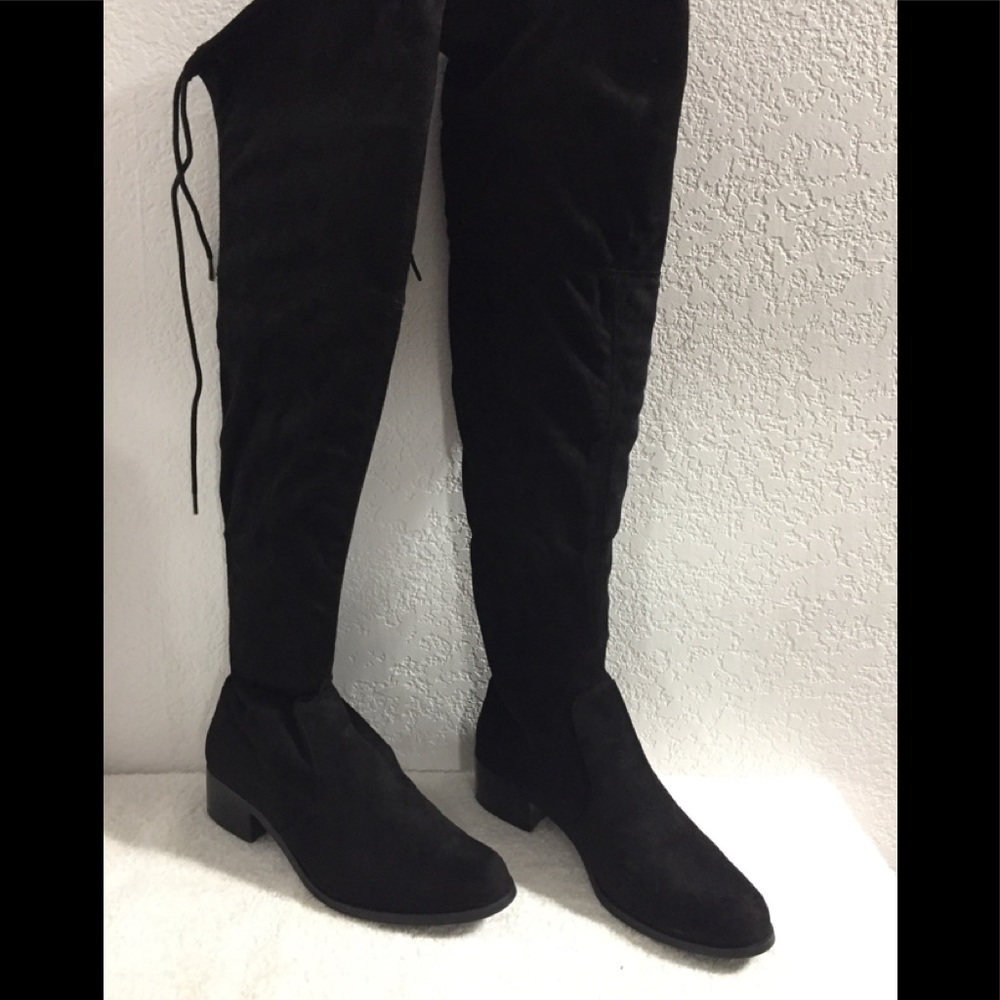 Black microsuede over the knee boots - Picture 2 of 8